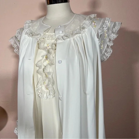 Vintage 1950 Retro Shadowline white Lace Fairycore Peignoir Short Slip Robe Set - Picture 17 of 17